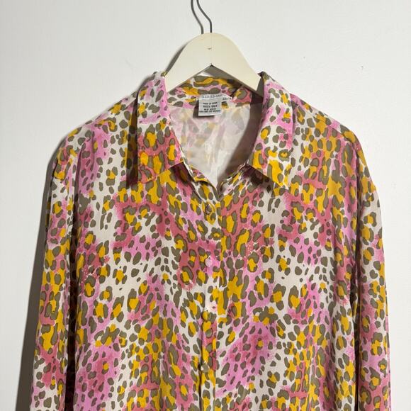 Suitsme Top Women XL Leopard Print 100%Silk Button Up Officecore Career Mobwife - Picture 3 of 8